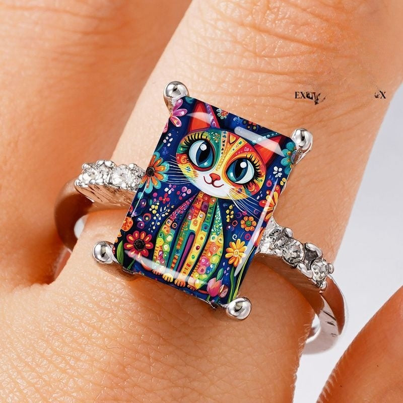 Colorful Cat Art Ring