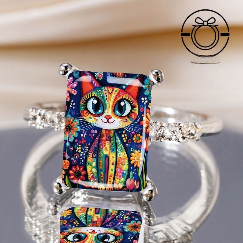 Colorful Cat Art Ring