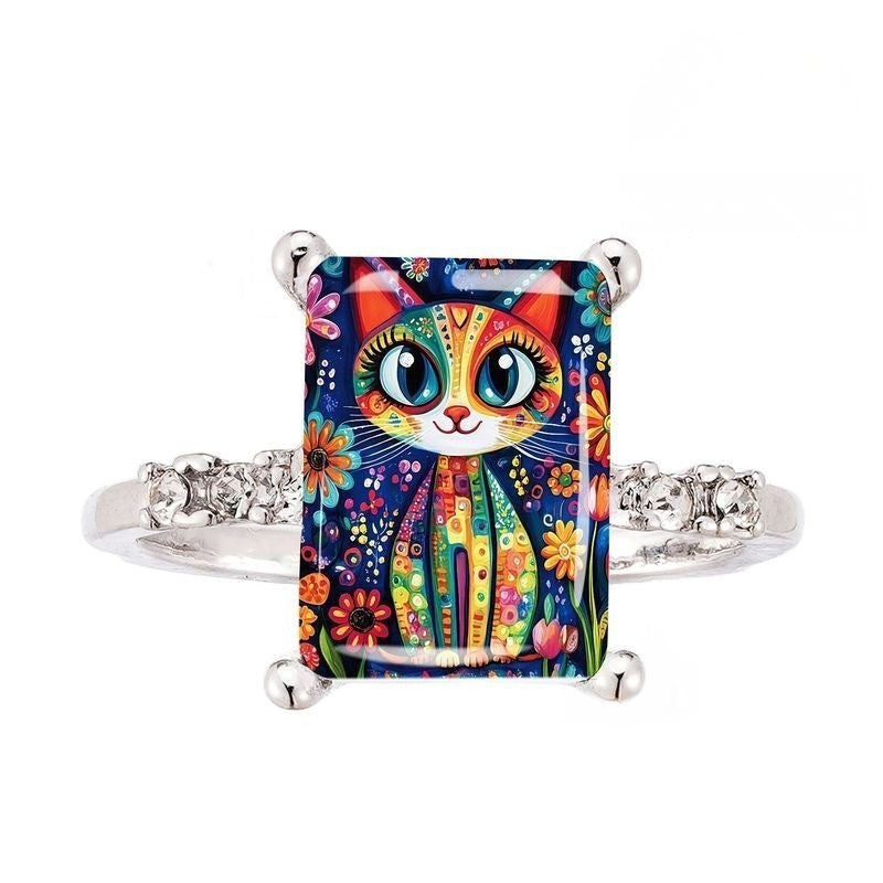 Colorful Cat Art Ring