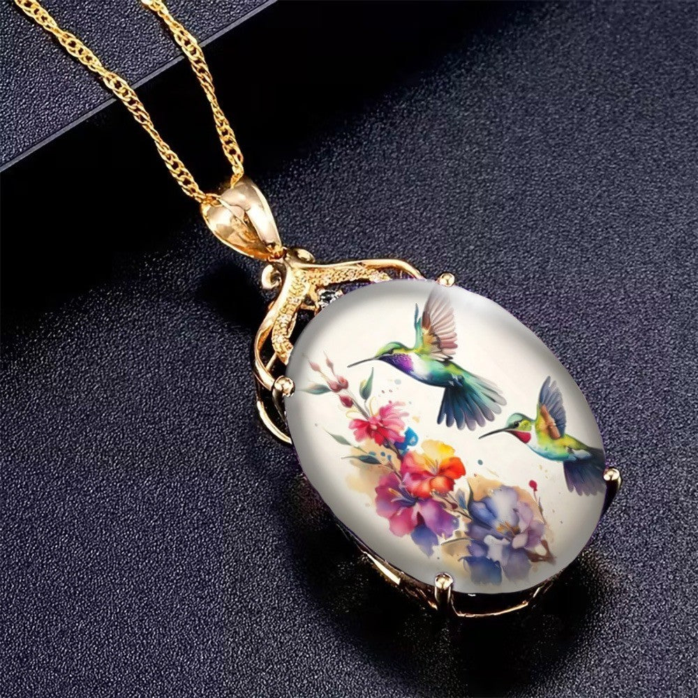 Watercolor Hummingbird Necklace