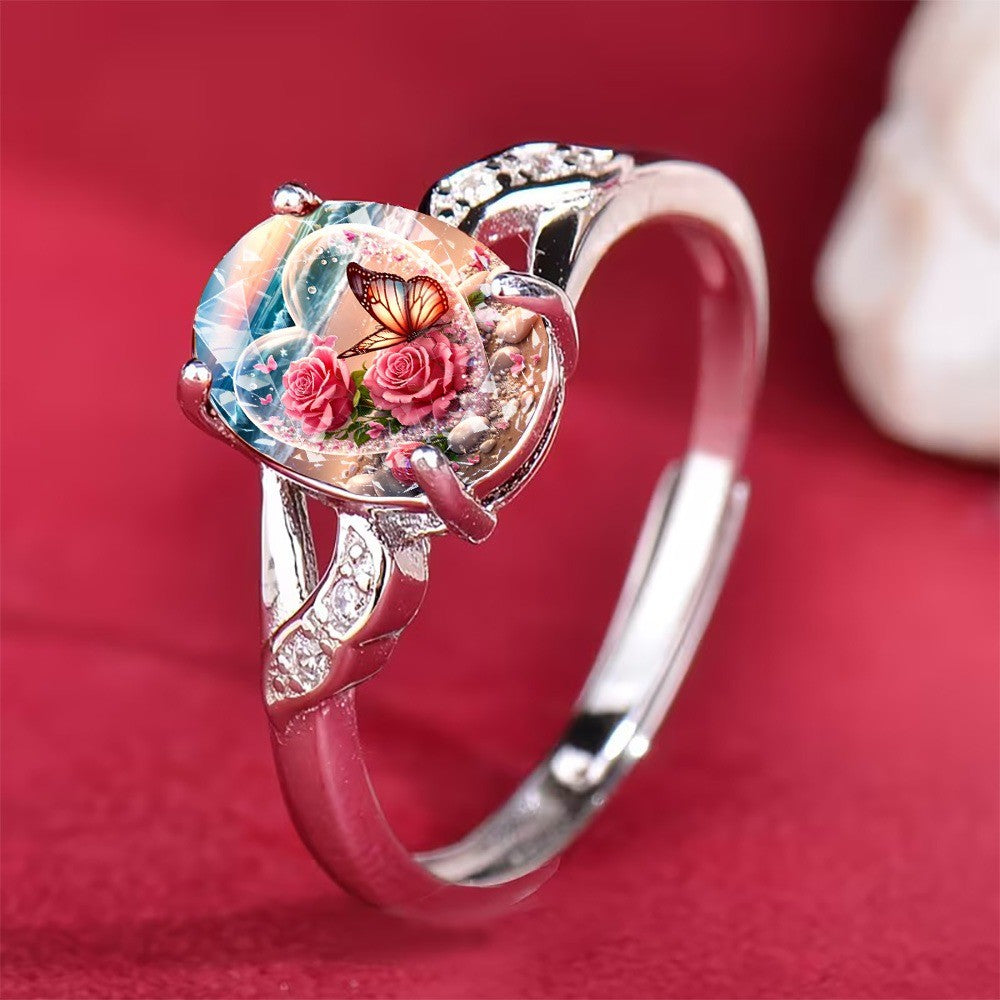 Seaside Rose & Butterfly Heart Ring