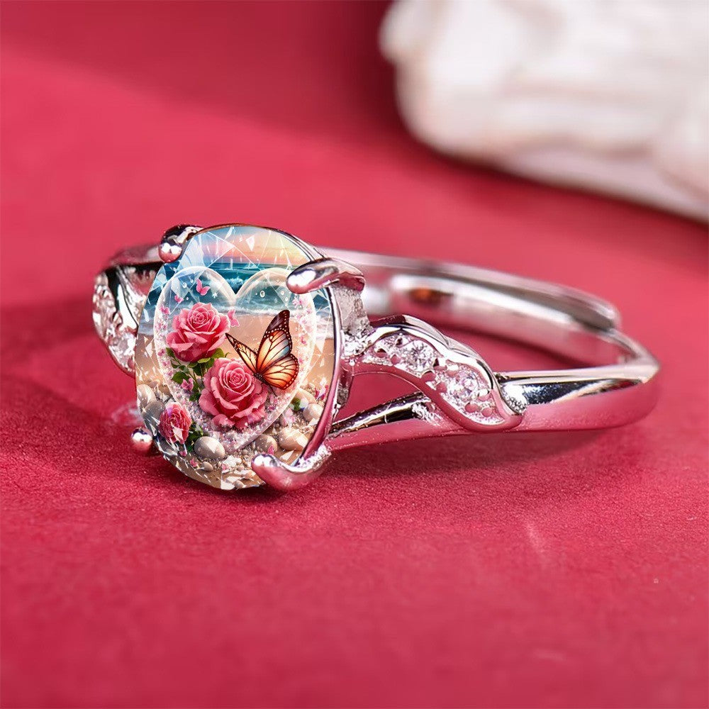 Seaside Rose & Butterfly Heart Ring