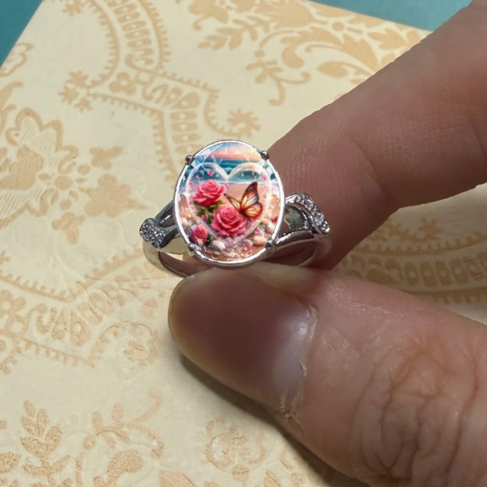 Seaside Rose & Butterfly Heart Ring