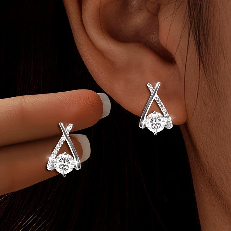 Crystal Cross-Line Earrings