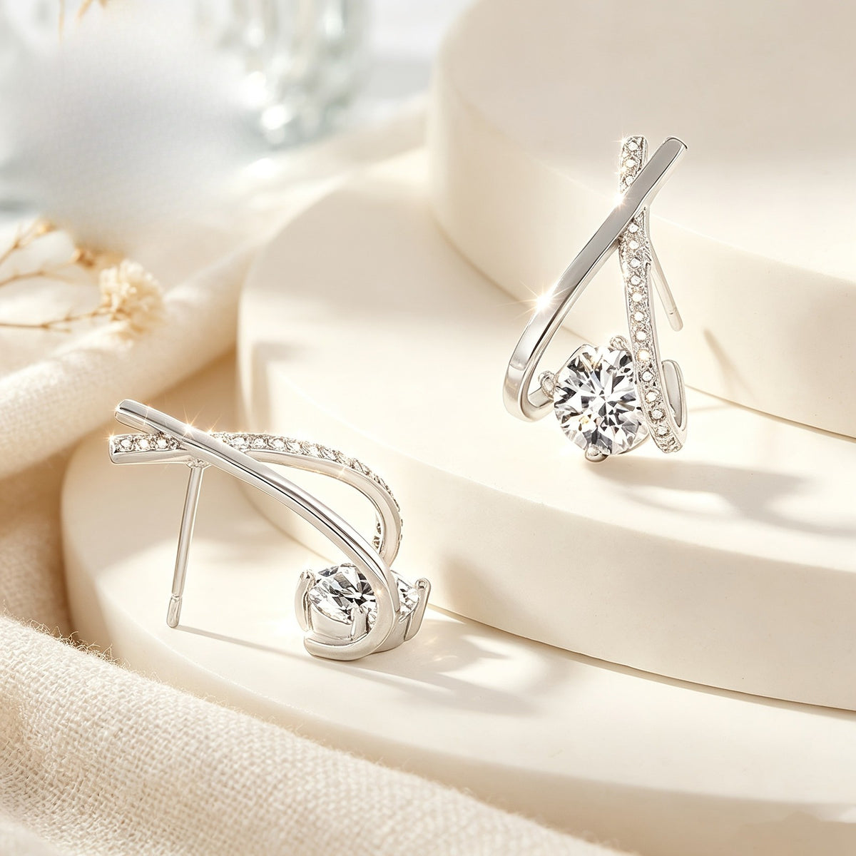 Crystal Cross-Line Earrings