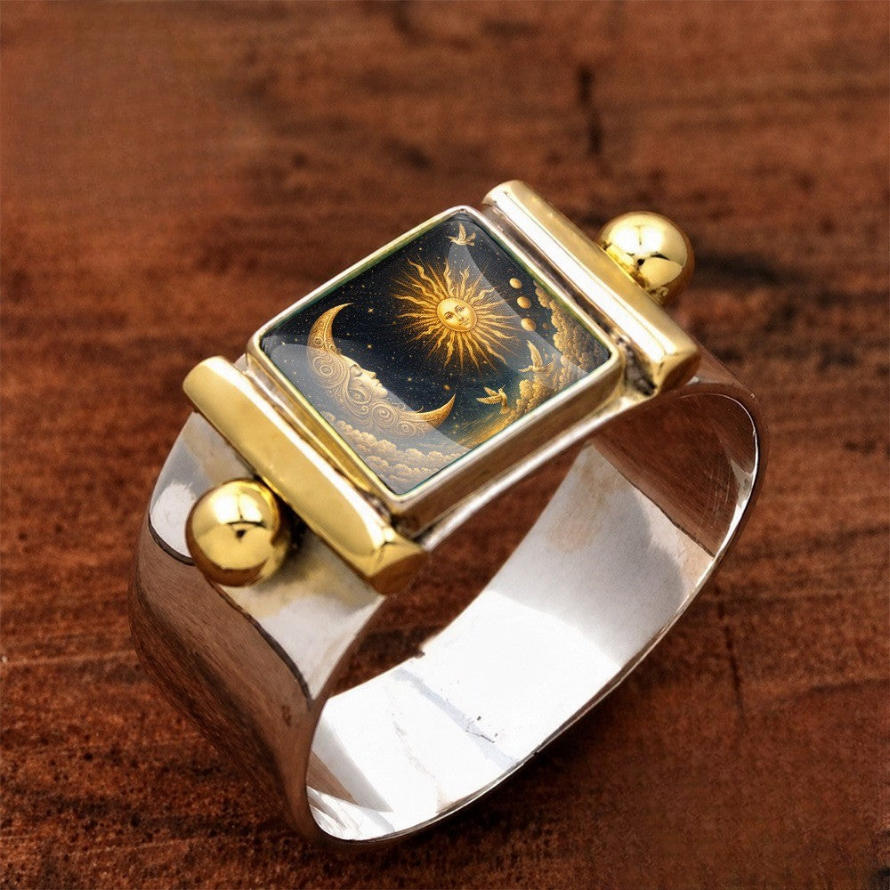 Celestial Sun and Moon Square Ring