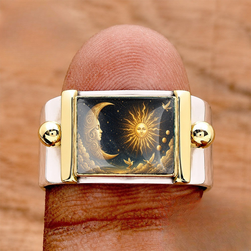 Celestial Sun and Moon Square Ring