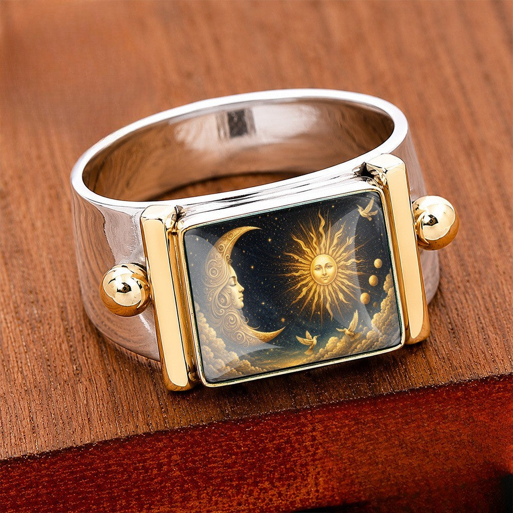Celestial Sun and Moon Square Ring