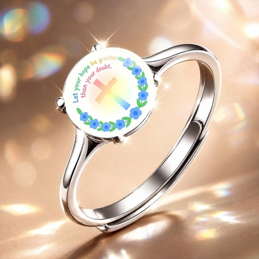 Hope Slogan Cross Floral Ring
