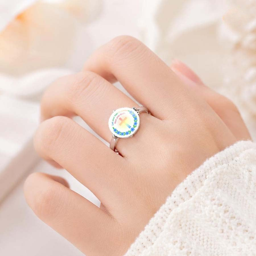 Hope Slogan Cross Floral Ring