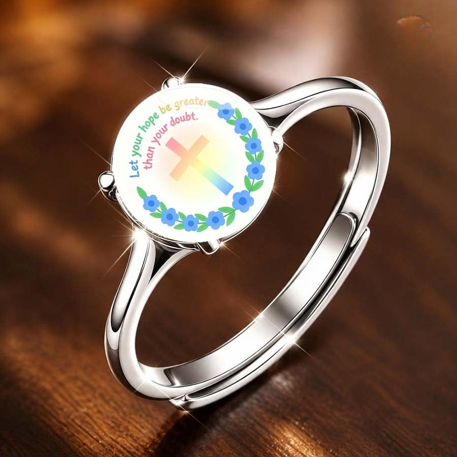 Hope Slogan Cross Floral Ring