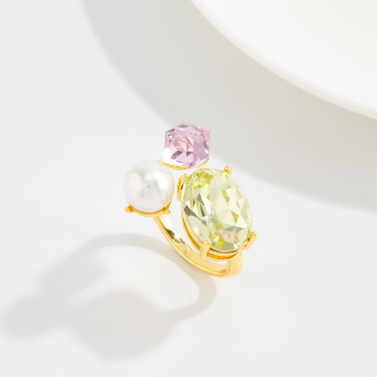 Green Oval & Pearl Cluster Ring