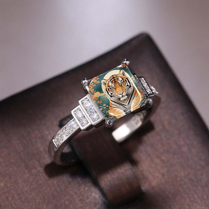 Tiger Art Square Ring