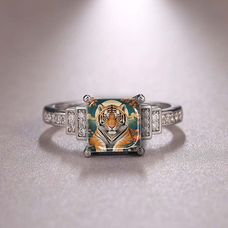 Tiger Art Square Ring