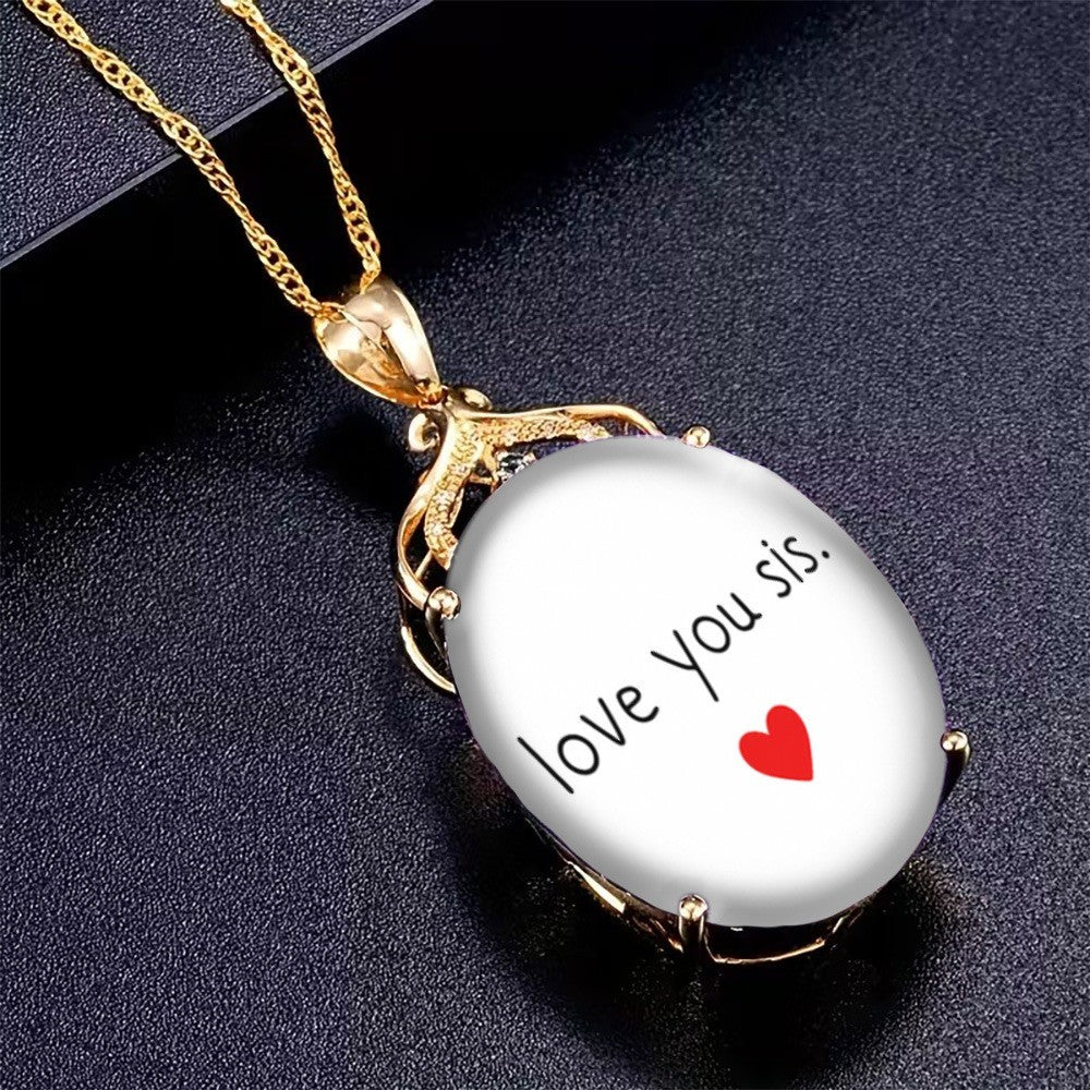Love You Sis Oval Pendant Necklace