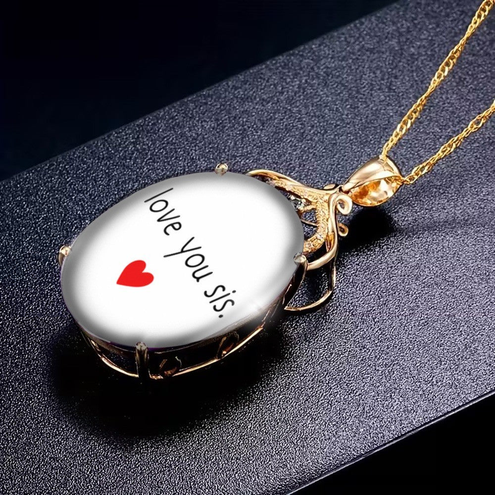 Love You Sis Oval Pendant Necklace