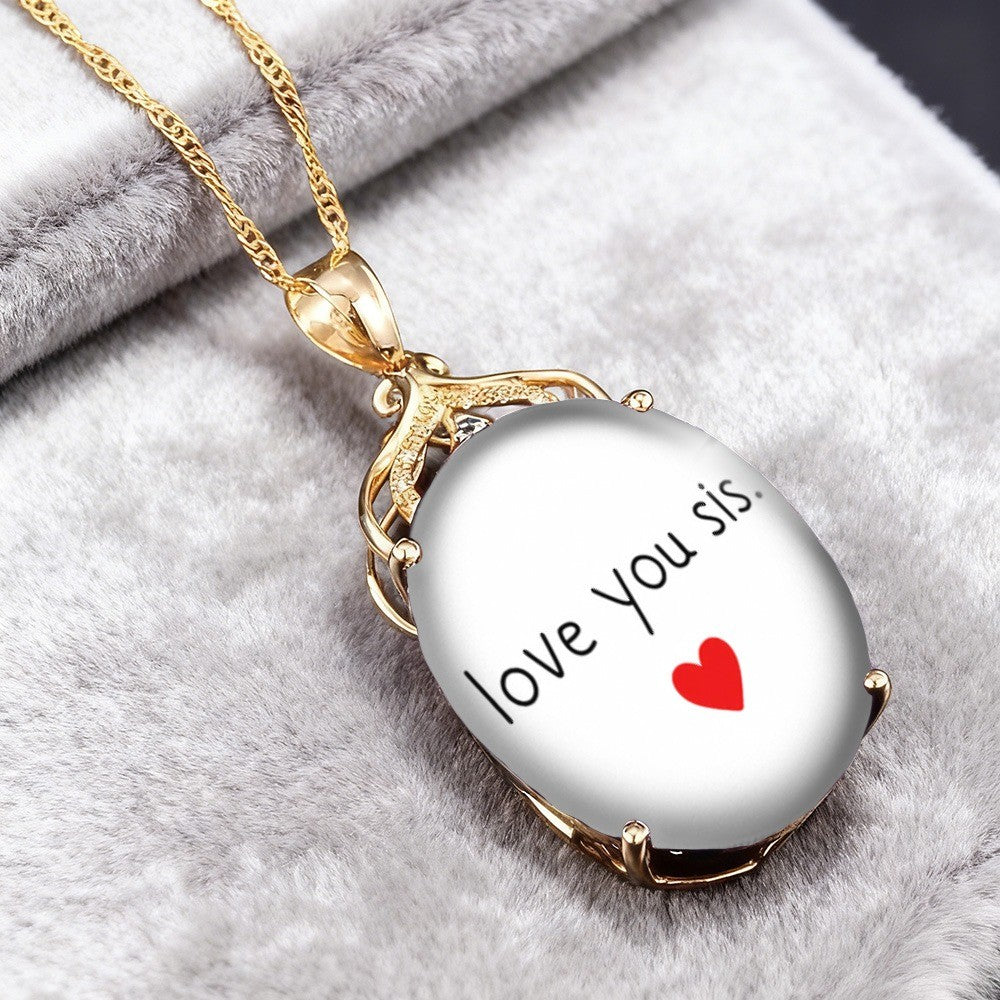 Love You Sis Oval Pendant Necklace