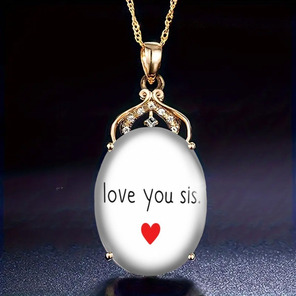 Love You Sis Oval Pendant Necklace