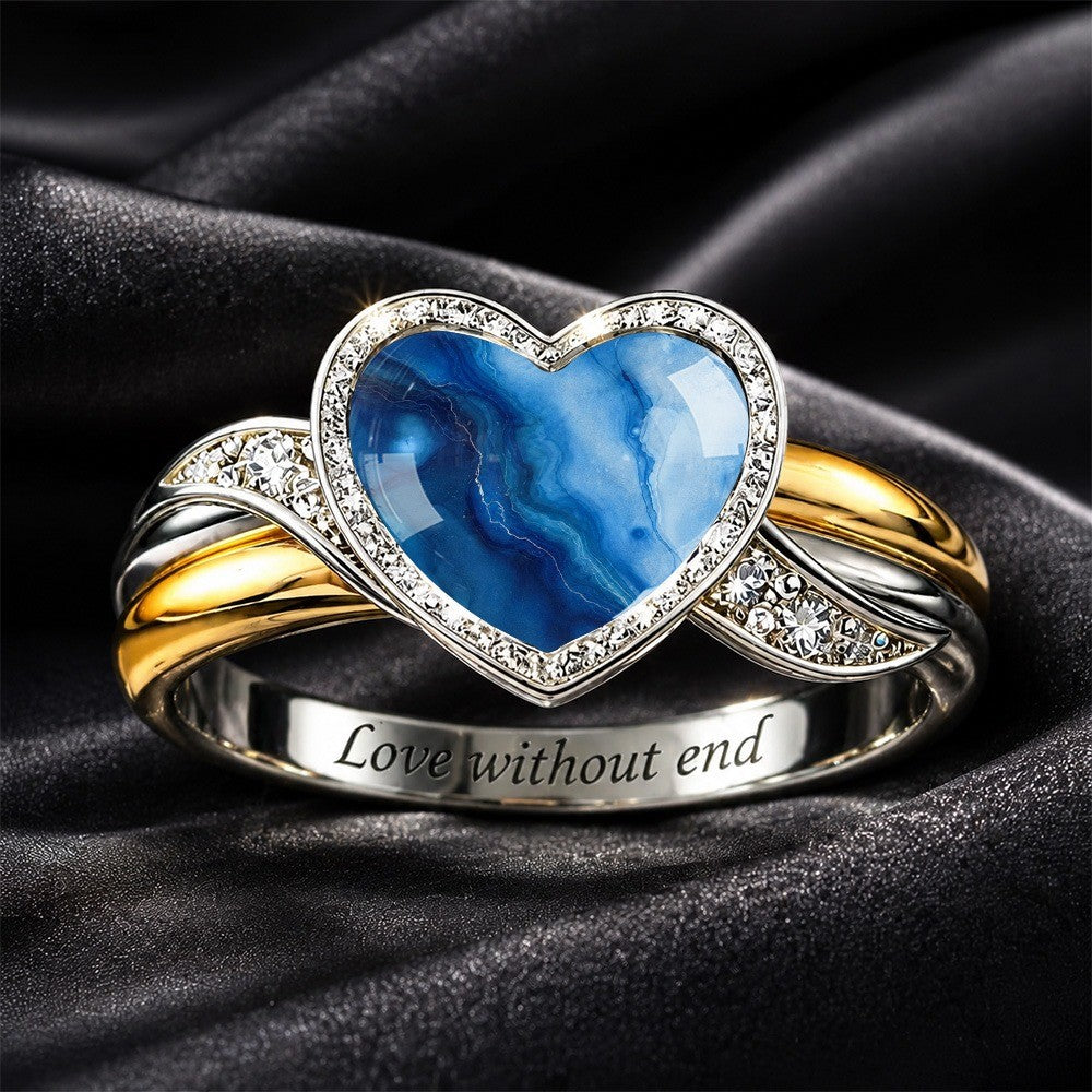 Blue Marble Heart Ring