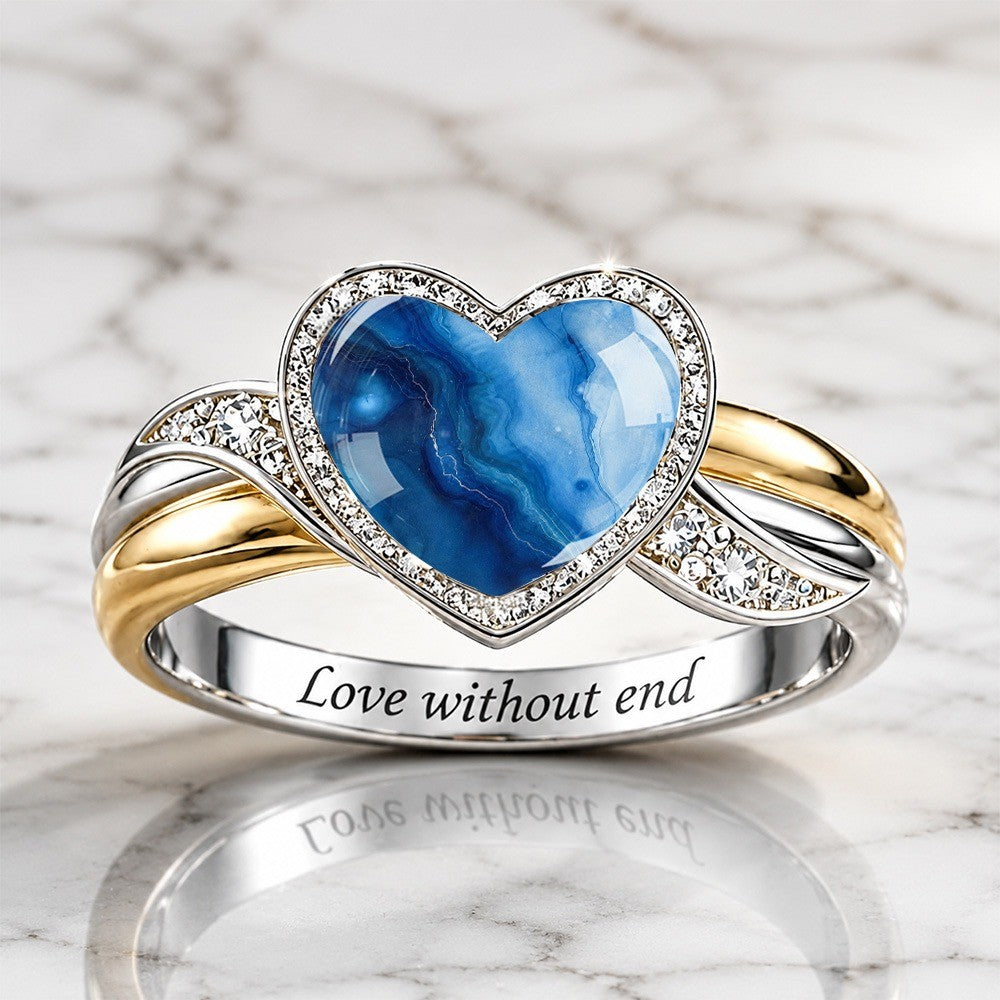 Blue Marble Heart Ring