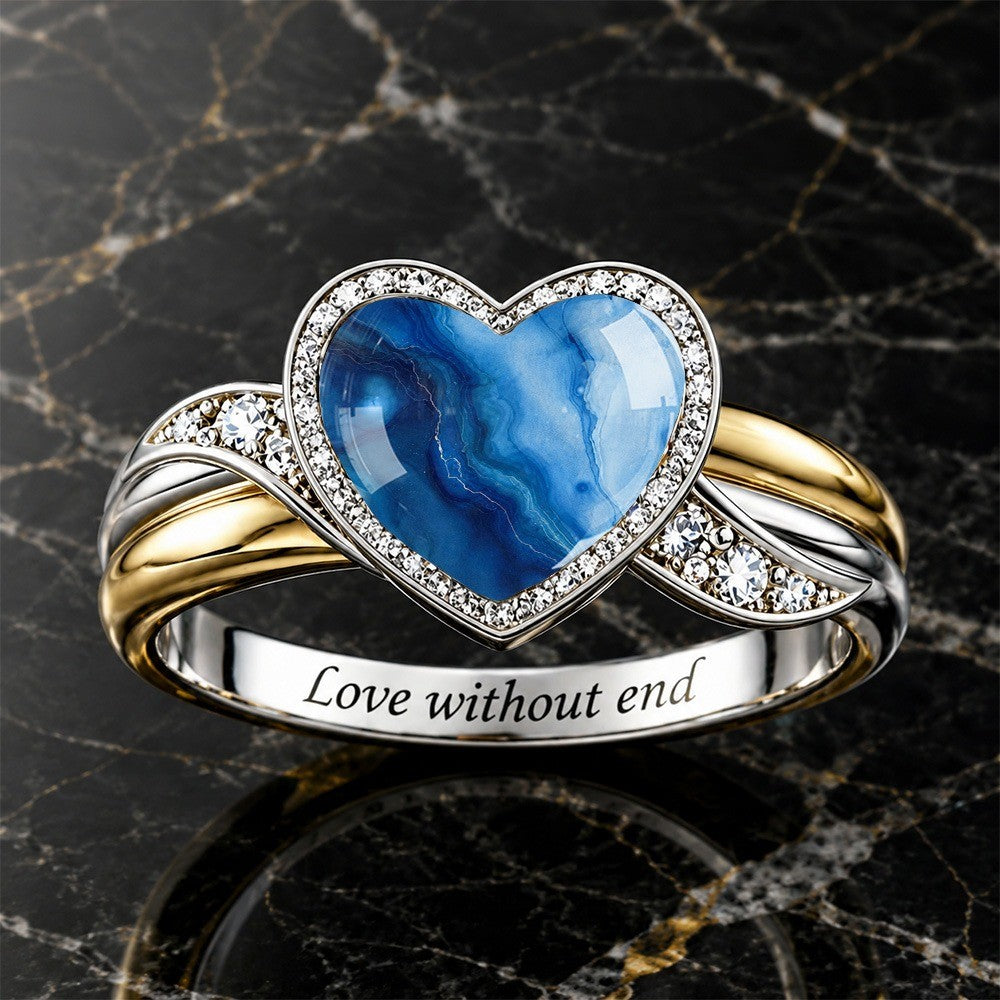 Blue Marble Heart Ring