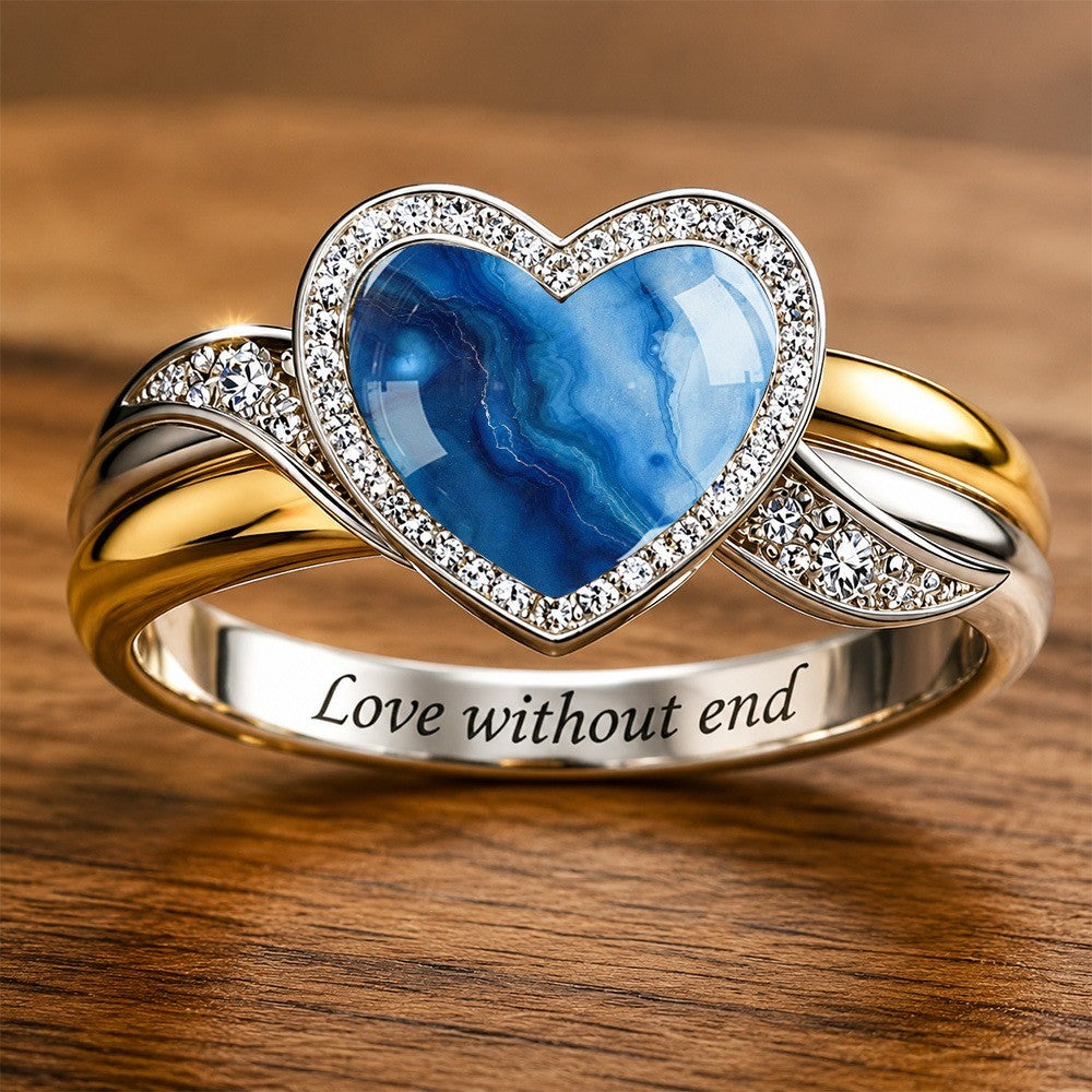 Blue Marble Heart Ring