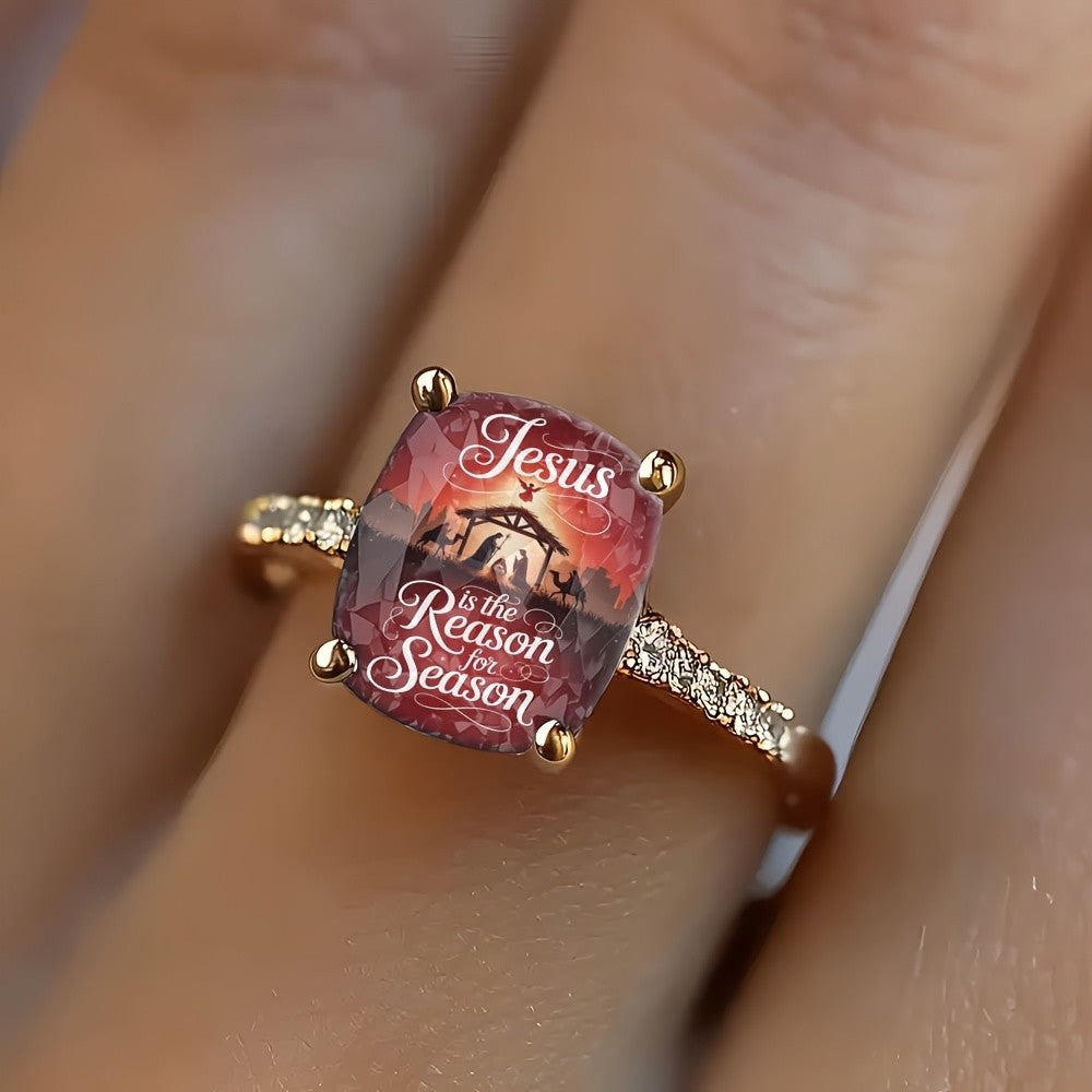 Zircon Nativity Scene Square Ring
