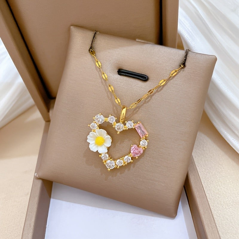 Daisy & Crystal Heart Necklace