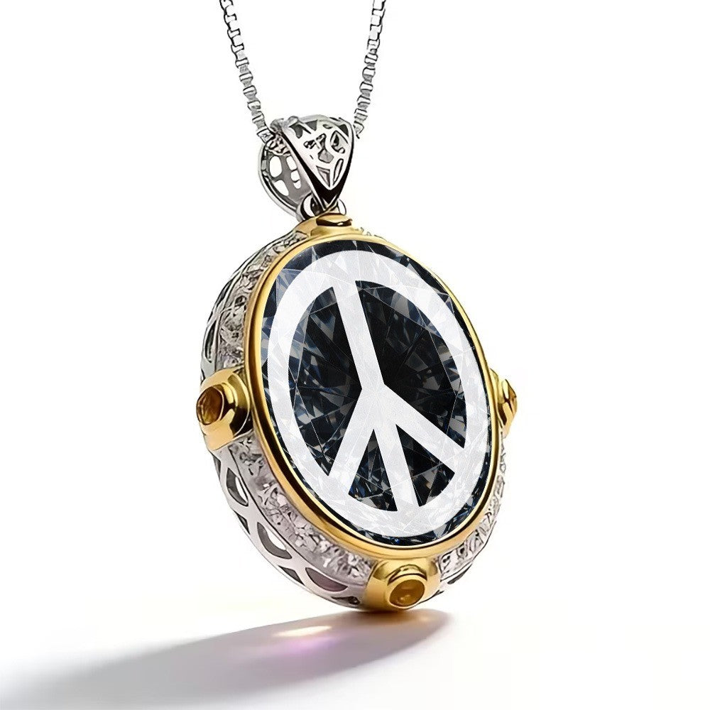 Peace Sign Oval Necklace