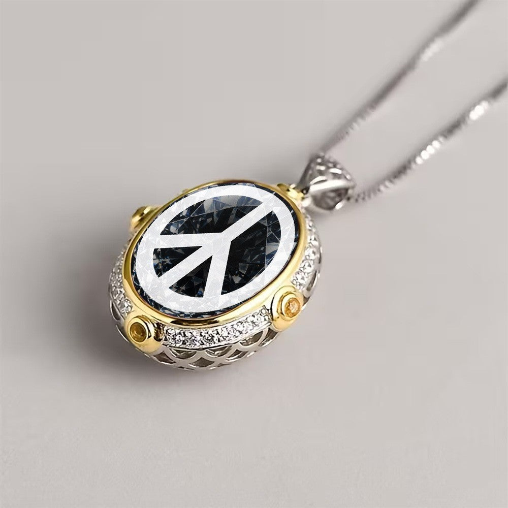 Peace Sign Oval Necklace