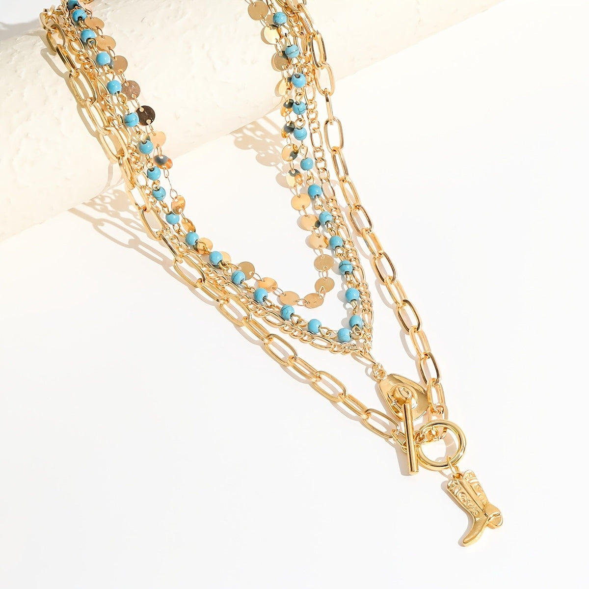 Cowboy Boot & Coin Layered Necklace Set