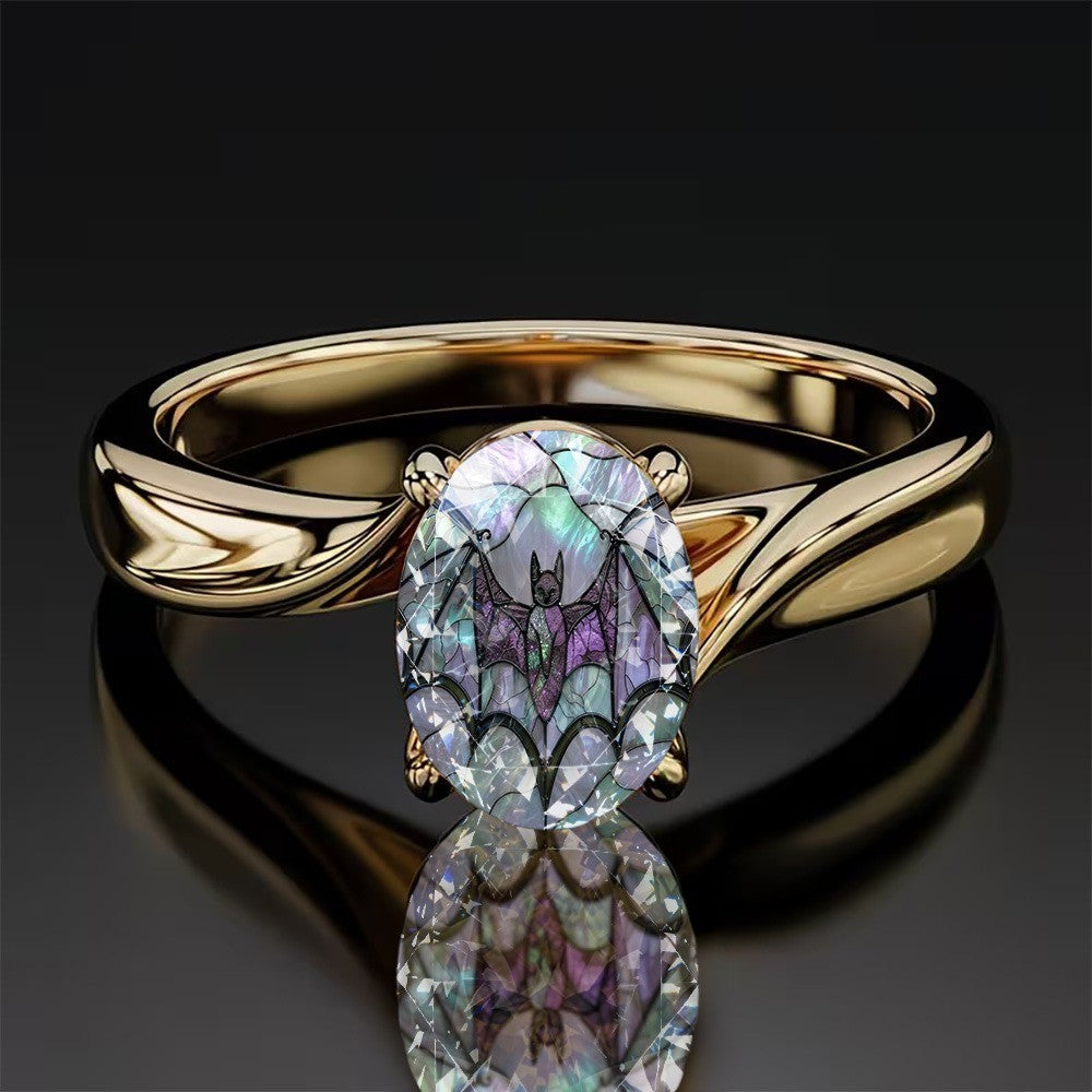 Purple Bat Oval Ring