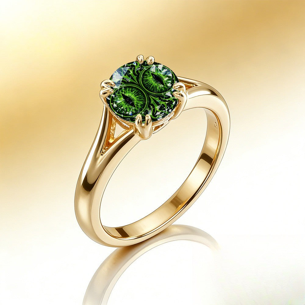 Green Dragon Eye Glass Ring