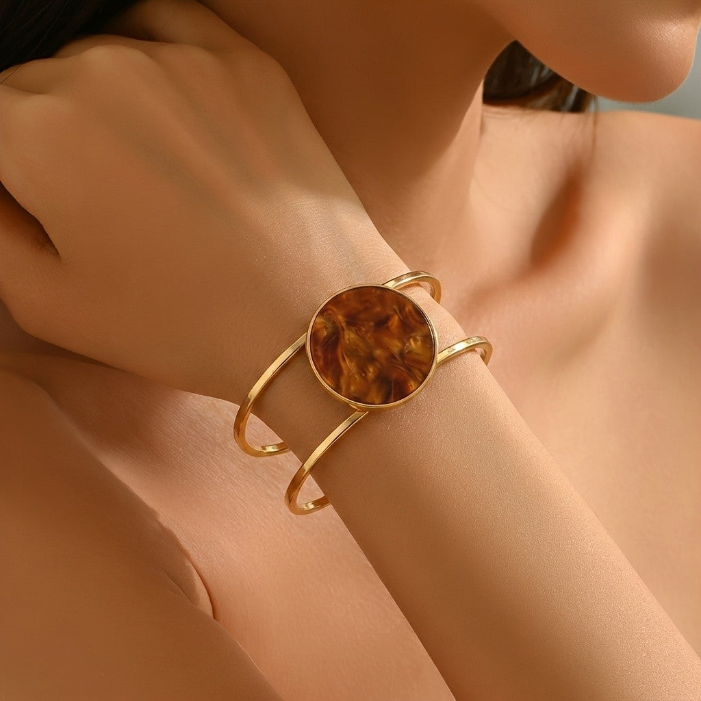 Amber Round Open Bangle Bracelet