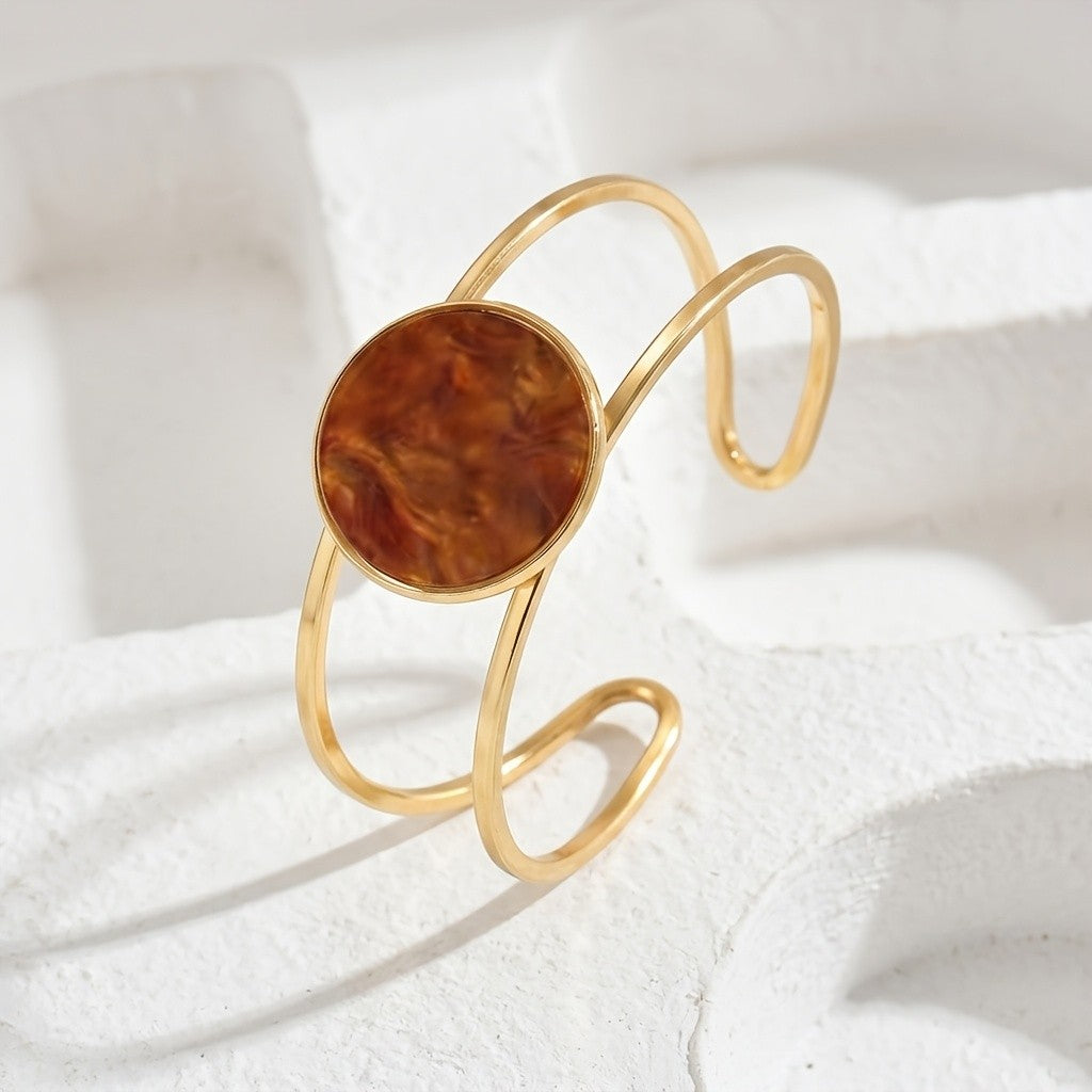 Amber Round Open Bangle Bracelet
