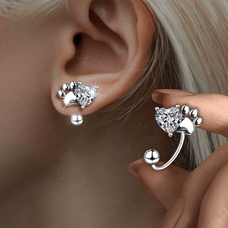 Crystal Paw Heart Earrings