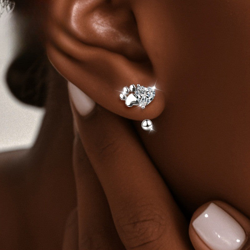 Crystal Paw Heart Earrings