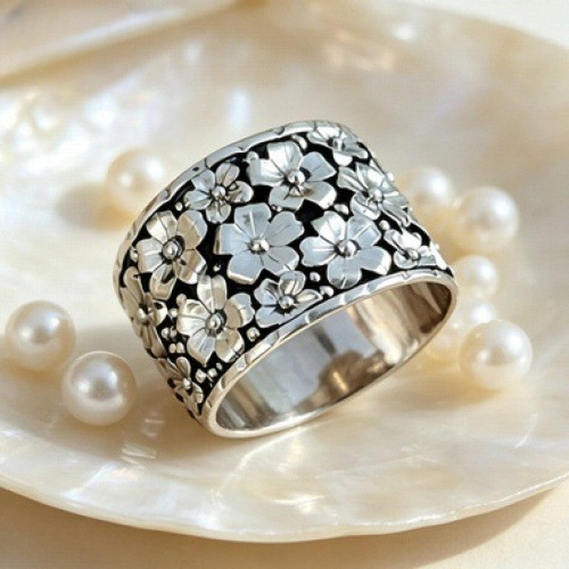 Floral Relief Wide Ring