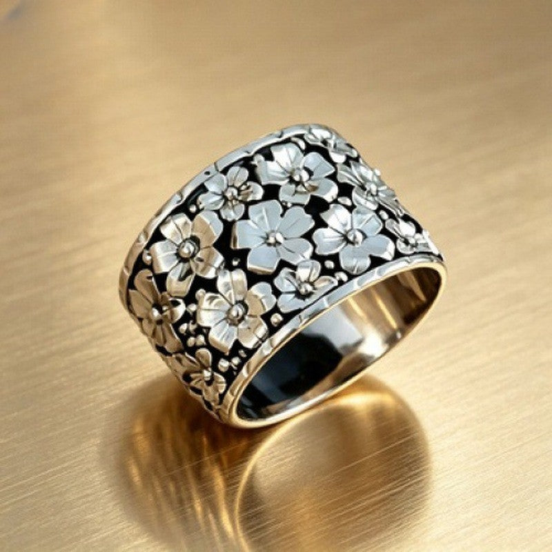 Floral Relief Wide Ring