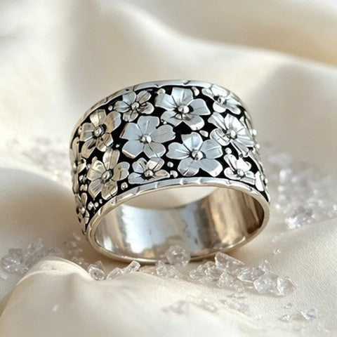 Floral Relief Wide Ring