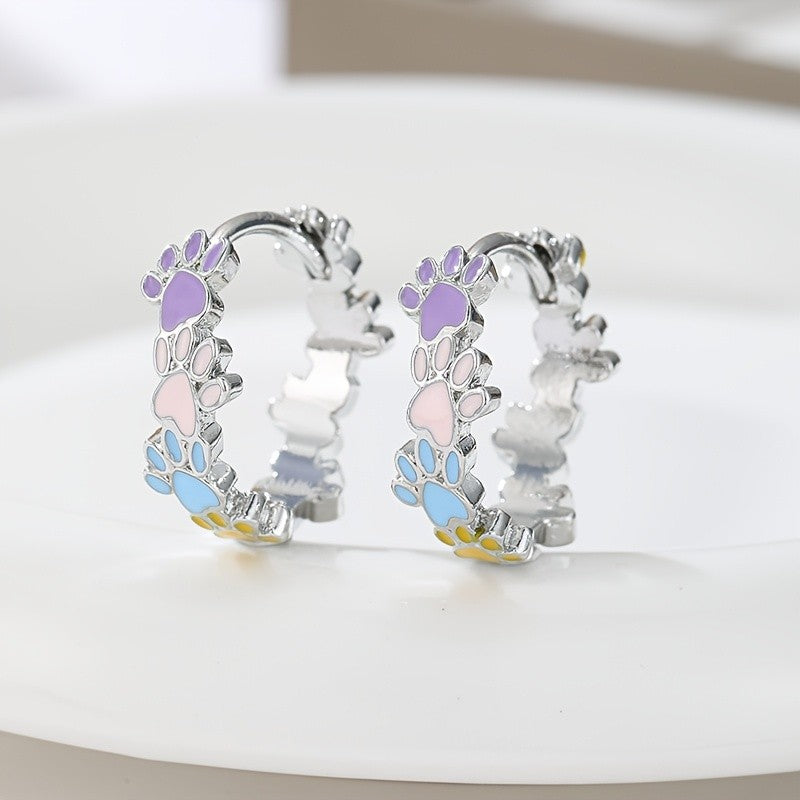 Colorful Paw Print Hoop Earrings
