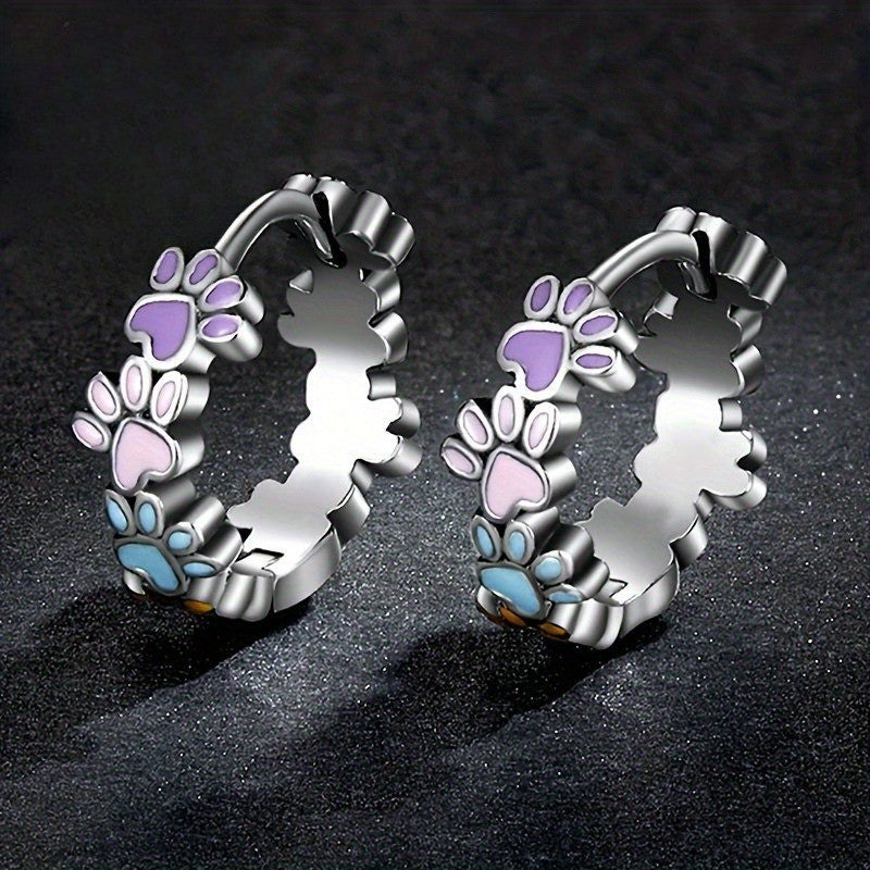 Colorful Paw Print Hoop Earrings
