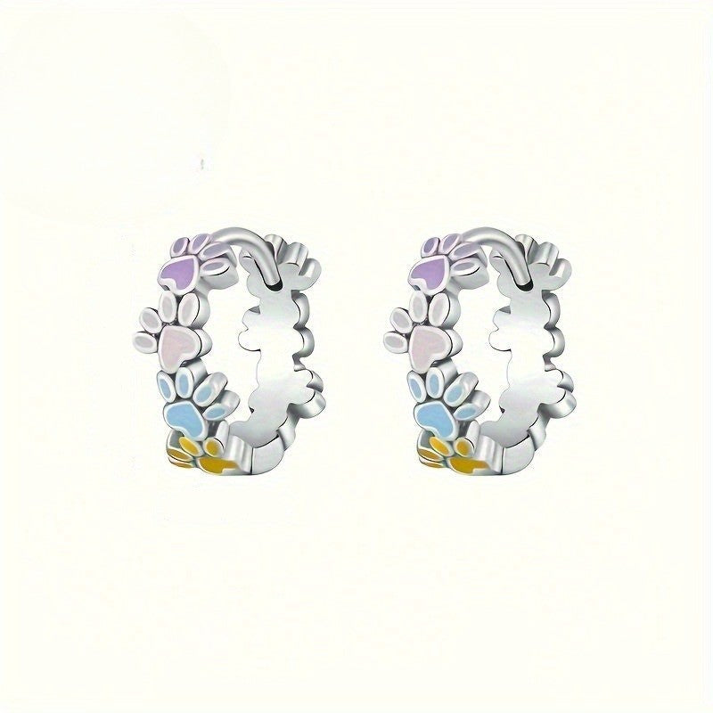 Colorful Paw Print Hoop Earrings