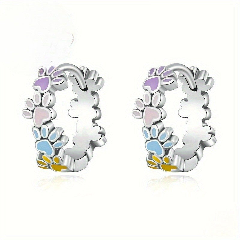 Colorful Paw Print Hoop Earrings