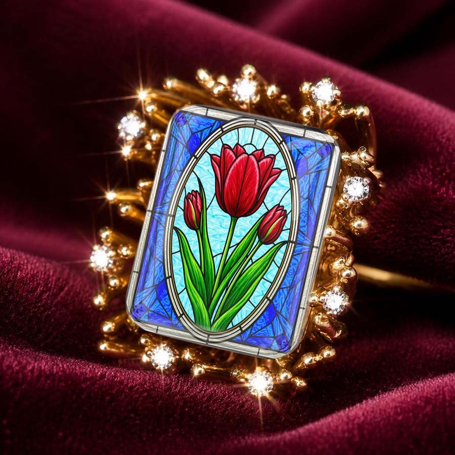 Red Tulip Stained Glass Ring
