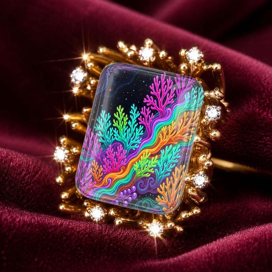 Colorful Coral Square Ring