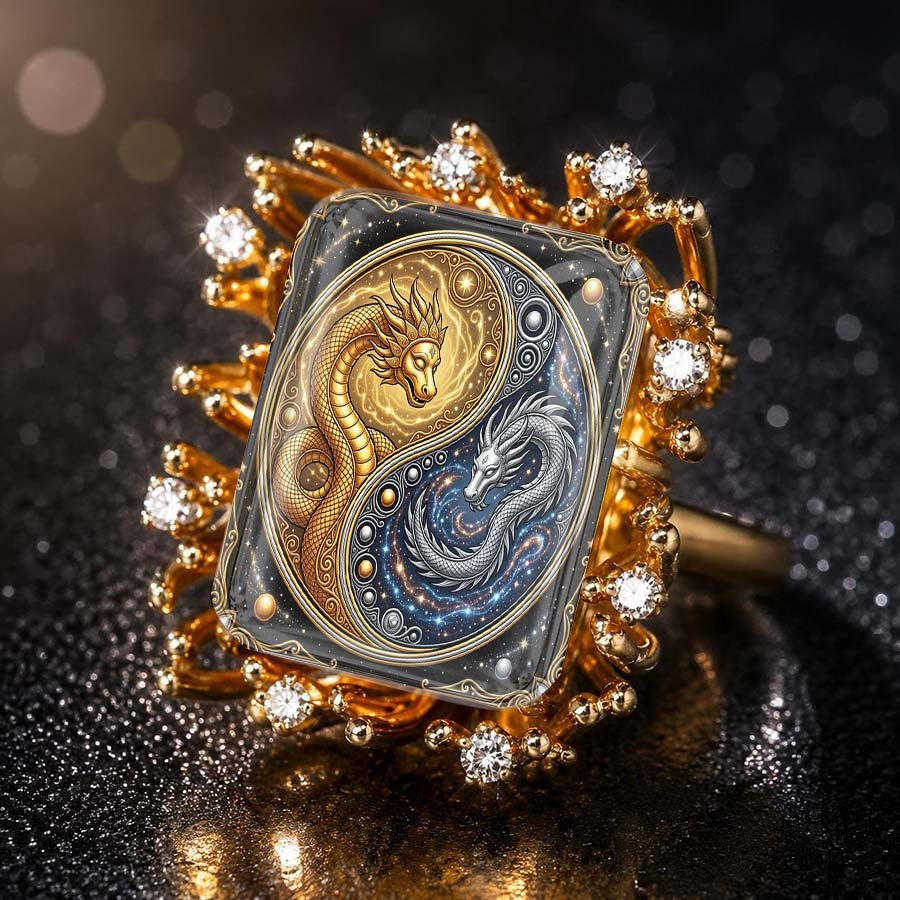 Yin Yang Dragon Square Ring
