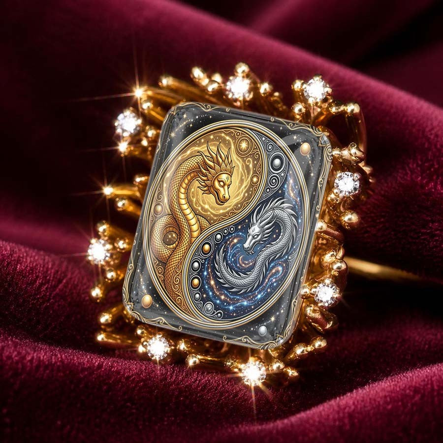 Yin Yang Dragon Square Ring