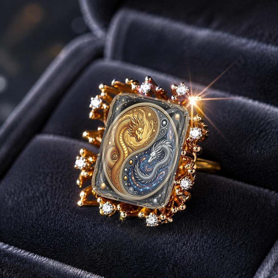 Yin Yang Dragon Square Ring