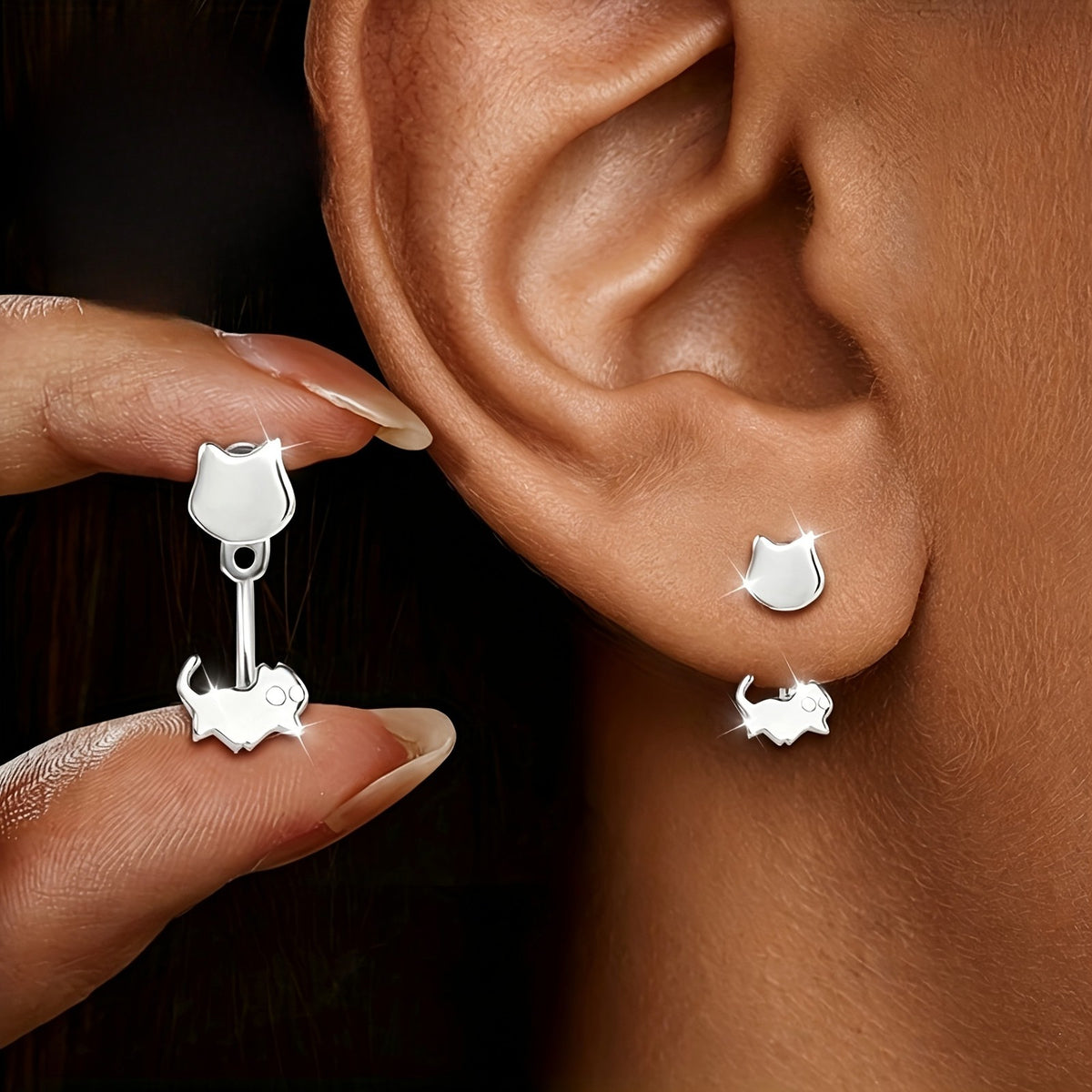 Double Kitten Stud Earrings